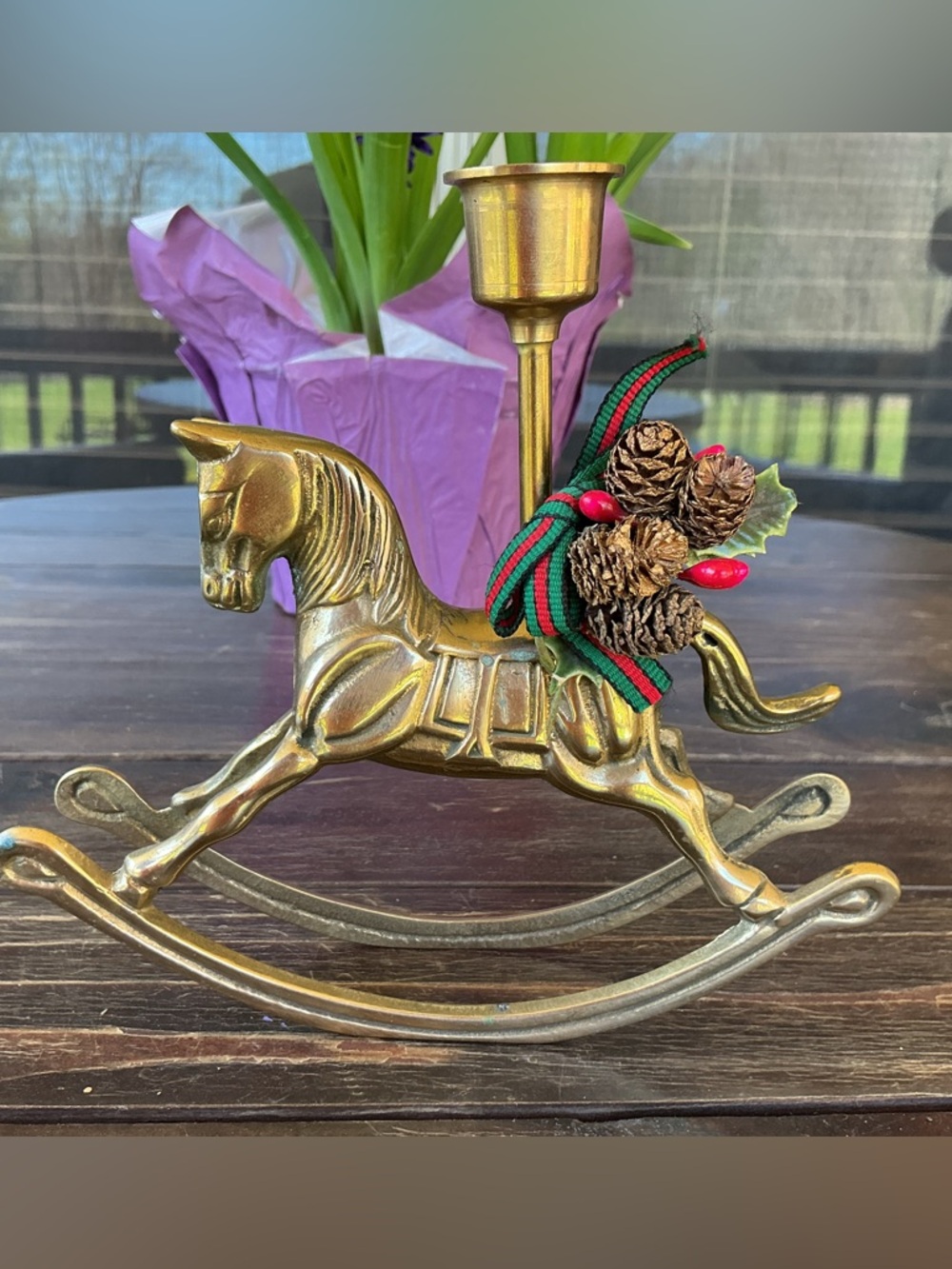 Vintage Solid Brass Rockinghorse Candlestick Holder